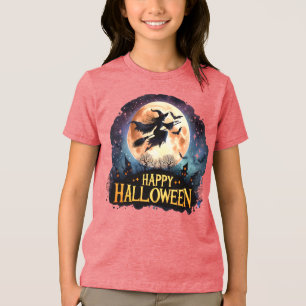 Camiseta Triblenda Feliz Halloween - Bruja en la sala de vuelo