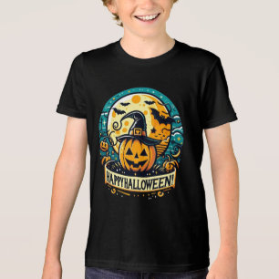 Camiseta Triblenda Feliz Halloween Calabaza con Sombrero de Bruja Lun