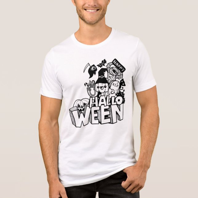 Camiseta Triblenda Feliz Halloween Cubierta Doodle Bombkin Cat Mummy (Anverso)
