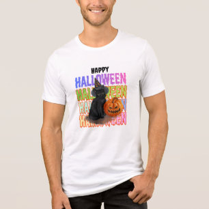 Camiseta Triblenda Feliz Halloween SVG PNG PDF Gato Negro Sombrero de