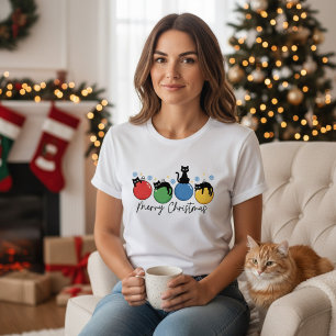 Camiseta Triblenda Feliz Navidad Adornos de Gatos de Navidad Lindos