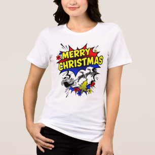 Camiseta Triblenda Feliz Navidad al Estilo Pop Art de Cómic