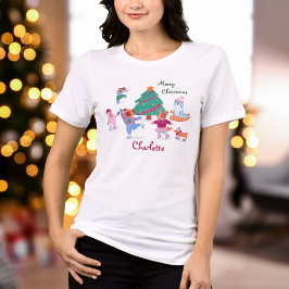 Camiseta Triblenda Feliz Navidad Cute Dog Patinaje sobre hielo Nombre