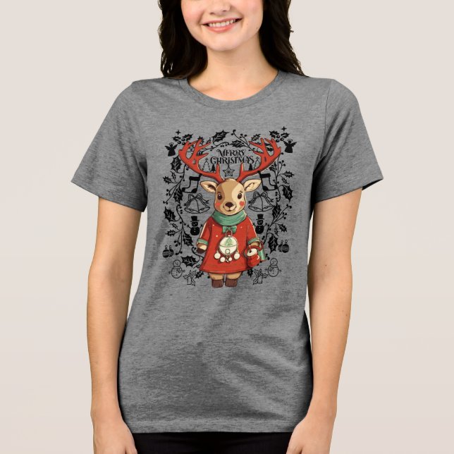 Camiseta Triblenda Feliz Navidad; deseos de venado (Anverso)