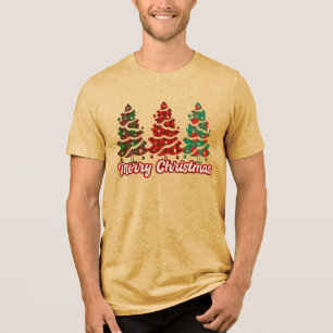 Camiseta Triblenda Feliz Navidad Diseño de árboles de cuadros de Búfa