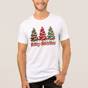 Camiseta Triblenda Feliz Navidad Diseño de árboles de cuadros de Buff