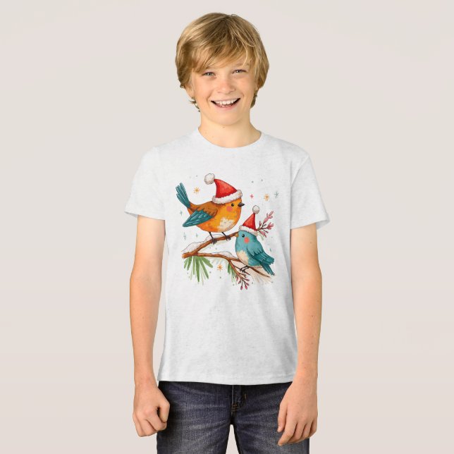Camiseta Triblenda Feliz Navidad Dos Aves Amantes (Anverso Completo)