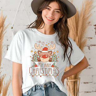 Camiseta Triblenda Feliz Navidad, dulce y caprichoso reno festivo