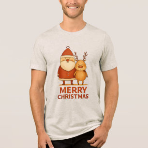 Camiseta Triblenda Feliz Navidad – Dúo de Santa y Reno