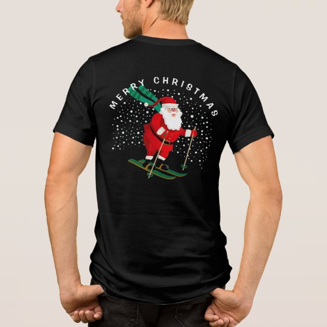Camiseta Triblenda Feliz Navidad Esquí Santa Invierno Personalizado (Reverso)