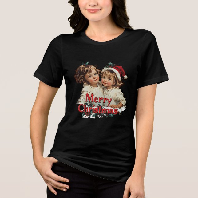 Camiseta Triblenda Feliz Navidad - Feliz Navidad con un niño lindo (Anverso)