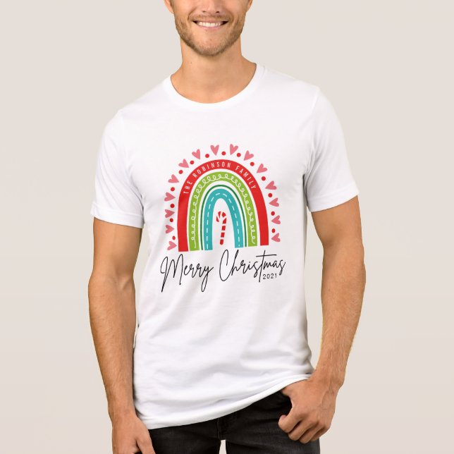 Camiseta Triblenda Feliz Navidad Festividad Rainbow Candy Cane Heart (Anverso)