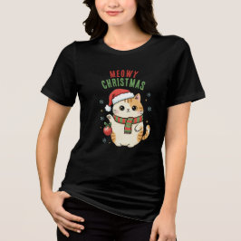 Camiseta Triblenda Feliz Navidad Gato – Diseño Festivo de Vacaciones