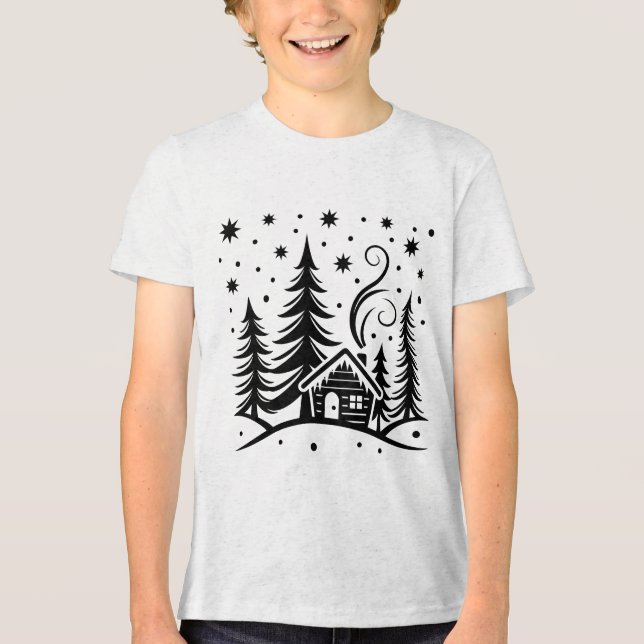 Camiseta Triblenda Feliz Navidad Maravillosas Casas de Árboles y Estr (Anverso)