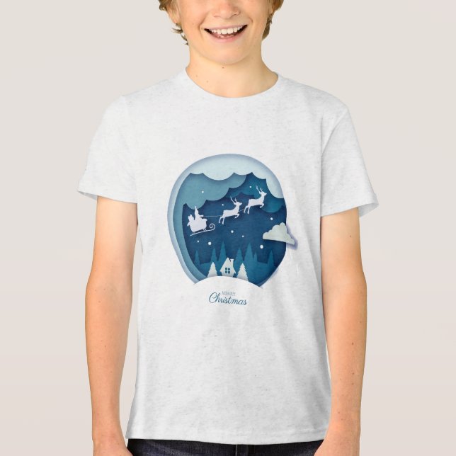 Camiseta Triblenda Feliz Navidad - Papá Noel con la nieve cayendo cam (Anverso)