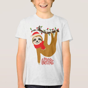 Camiseta Triblenda Feliz Navidad Perezoso Niños Luces Navideñas