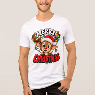 Camiseta Triblenda Feliz Navidad Reno Cute con Sombrero de Santa