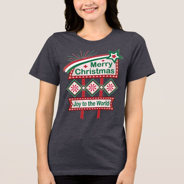 Camiseta Triblenda Feliz Navidad Retro Marquee - Alegría al mundo (Anverso)