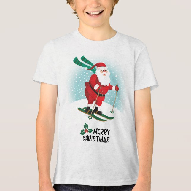 Camiseta Triblenda Feliz Navidad Saltando Santa Claus | Vacaciones (Anverso)