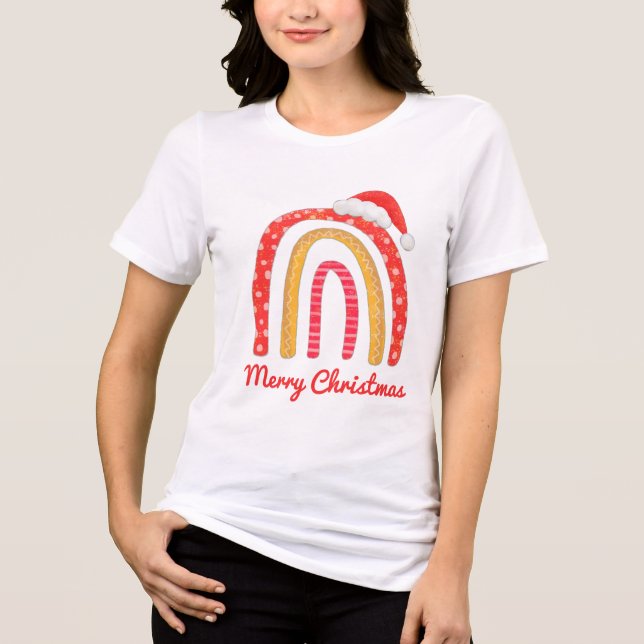 Camiseta Triblenda Feliz Navidad Santa Hat Rainbow Vacaciones moderna (Anverso)