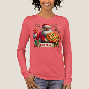 Camiseta Triblenda Feliz Navidad Santa italiano con pizza y renos