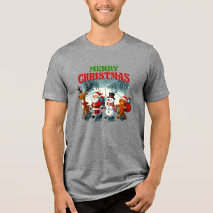 Camiseta Triblenda Feliz Navidad Santa, Muñeco de Nieve, Pan de Jengi