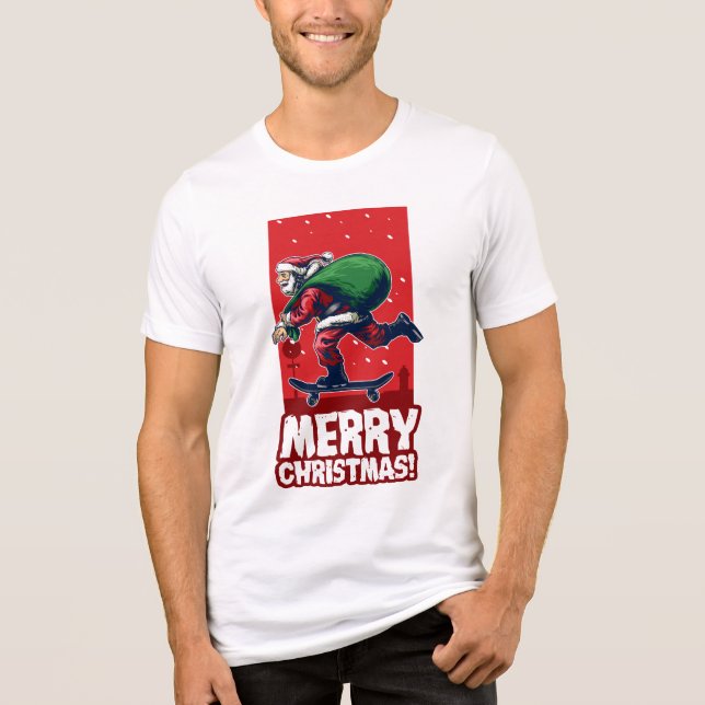 Camiseta Triblenda Feliz Navidad Skateboarding Santa | Vacaciones (Anverso)