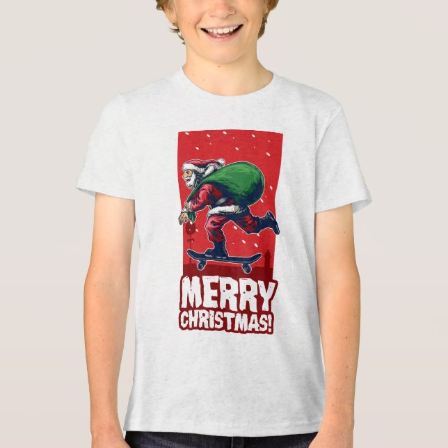 Camiseta Triblenda Feliz Navidad Skateboarding Santa | Vacaciones (Anverso)