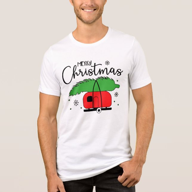 Camiseta Triblenda Feliz Navidad Snowflakes Camper Christmas Tree (Anverso)