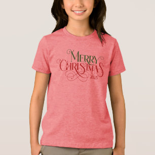 Camiseta Triblenda Feliz Navidad Verde Rojo Festividad Típografía Ret