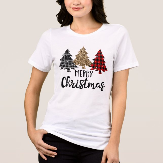 Camiseta Triblenda Feliz Navidad y arboles navideños (Anverso)