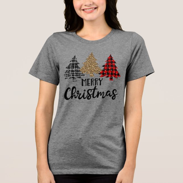 Camiseta Triblenda Feliz Navidad y arboles navideños (Anverso)