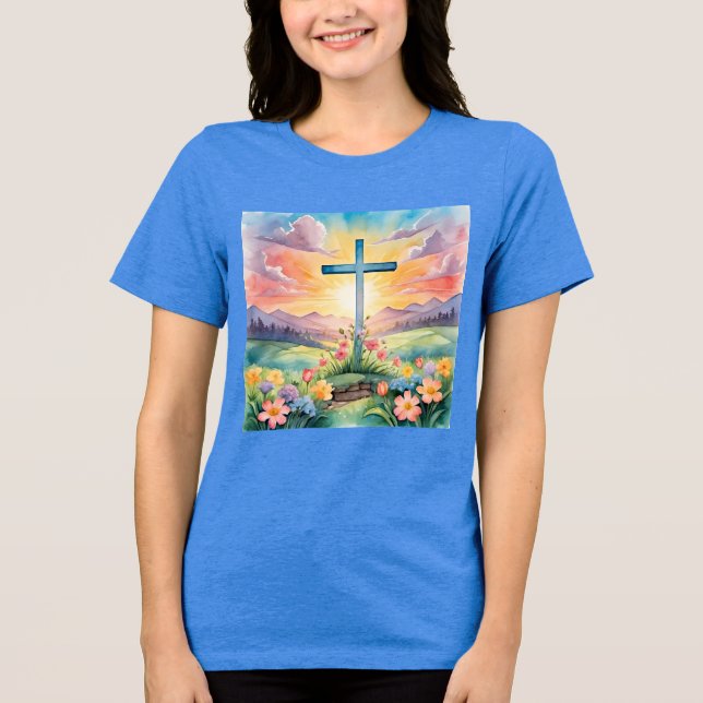 Camiseta Triblenda Feliz Pascua, ilustracion colorido, (Anverso)