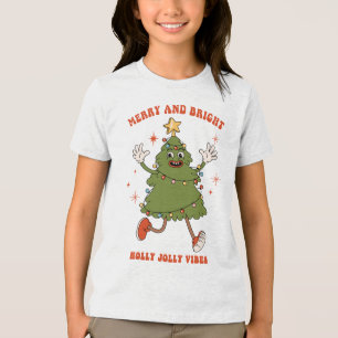 Camiseta Triblenda Feliz y brillante fiesta en el árbol de Navidad
