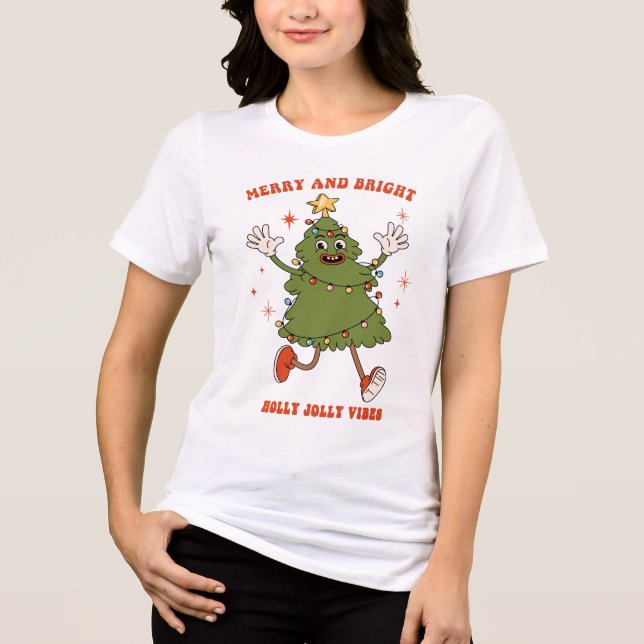Camiseta Triblenda Feliz y brillante fiesta en el árbol de Navidad (Anverso)
