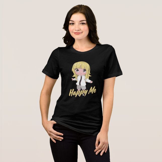 Camiseta Triblenda Feliz Yo Chibi-Anime  (Anverso Completo)
