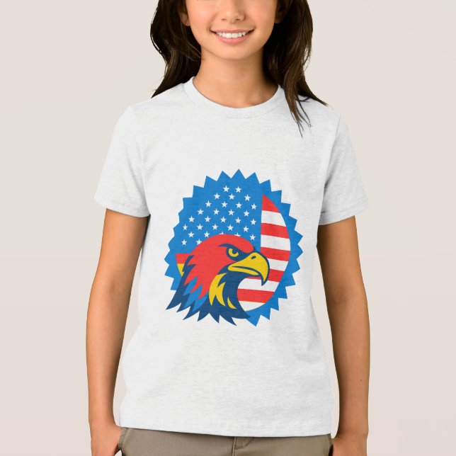 Camiseta Triblenda Feroz águila calva en la bandera de los Estados Un (Anverso)