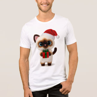 Camiseta Triblenda Festive Siamese Cat with Santa Hat and Gift Box