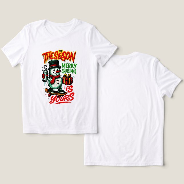 Camiseta Triblenda Festive Snowman Christmas Holiday Magic (Diseño Anverso y Reverso)