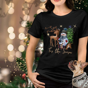 Camiseta Triblenda Festividad de Snowman y ciervos