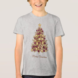 Camiseta Triblenda Festividad del Árbol de Navidad de Borgoña Dorado