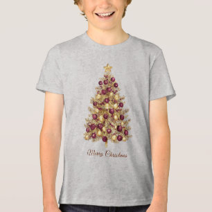 Camiseta Triblenda Festividad del Árbol de Navidad de Borgoña Dorado
