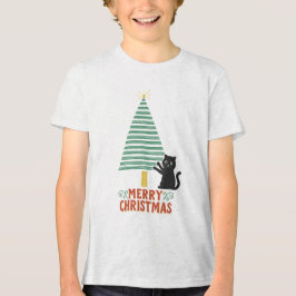 Camiseta Triblenda Festividad del Árbol de navidad del gato negro lin