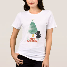 Camiseta Triblenda Festividad del Árbol de navidad del gato negro lin