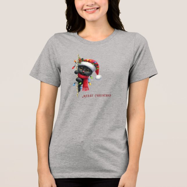 Camiseta Triblenda Festividades de gato negro para navidades (Anverso)