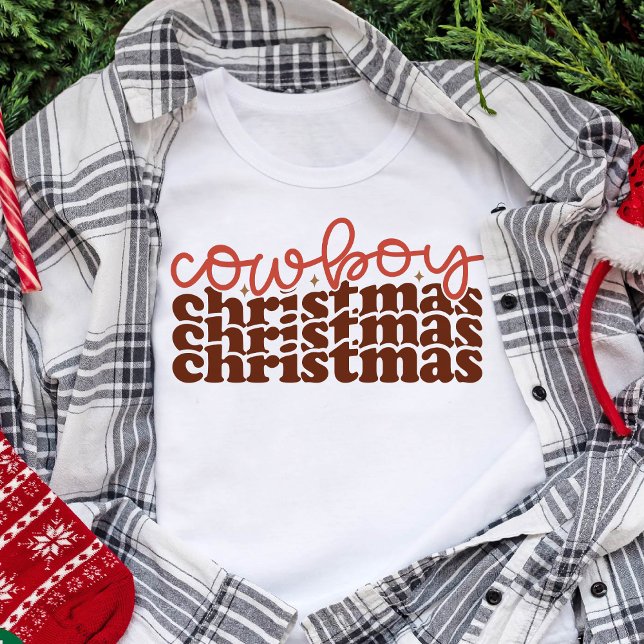 Camiseta Triblenda Festividades de los Navidades Retro Groovy Navidad (Cowboy Christmas Retro Groovy Christmas Holidays T-Shirt)