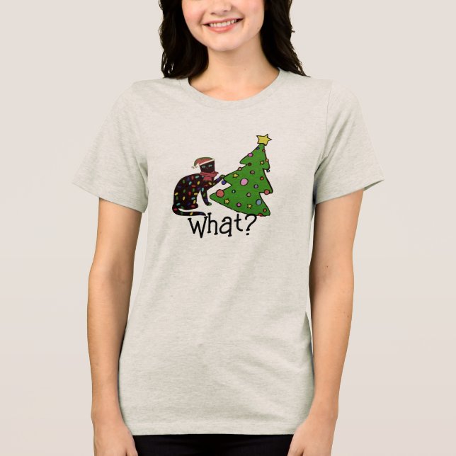 Camiseta Triblenda Festividades divertidas del árbol navideño de gato (Anverso)