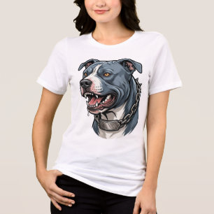 Camiseta Triblenda Fiero Pit Bull Gris Azul con Collar de Cadena con