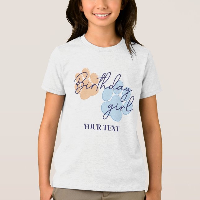 Camiseta Triblenda Fiesta de cumpleaños de niña con huella de pata de (Anverso)