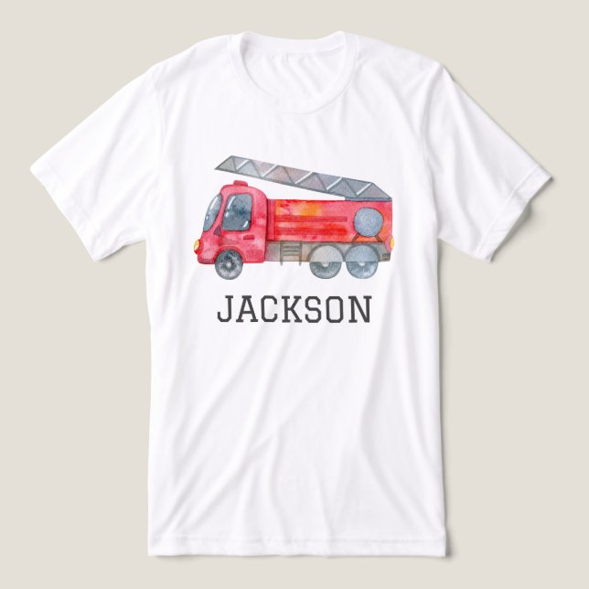 Camiseta Triblenda Fiesta de cumpleaños personalizada de Firetruck (Diseño delantero )